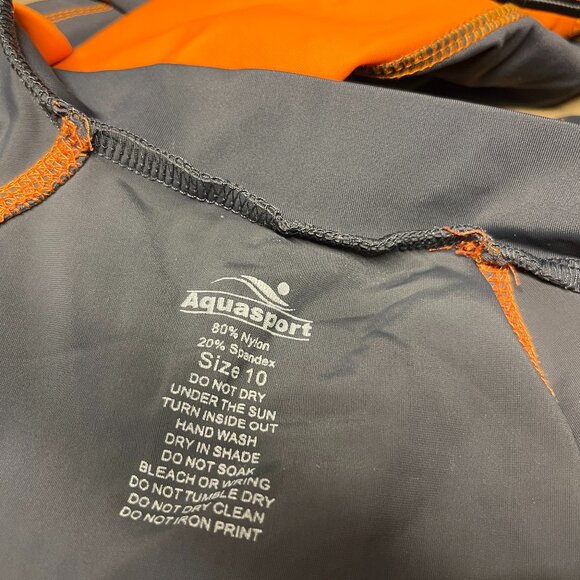 AQUASPORT One Piece Child's Swim Suit Size 10 Grey Orange Sun Protection - Picture 7 of 13